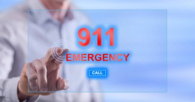 Adam bir dokunmatik ekranda acil bir kavram dokunmadan