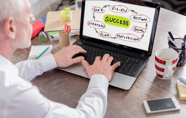 A siker fogalmát a laptop képernyőjén — Stock Fotó