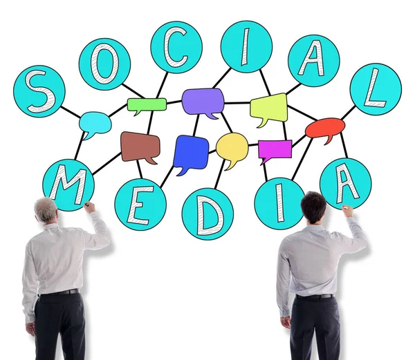 Sociala medier koncept dras av affärsmän — Stockfoto