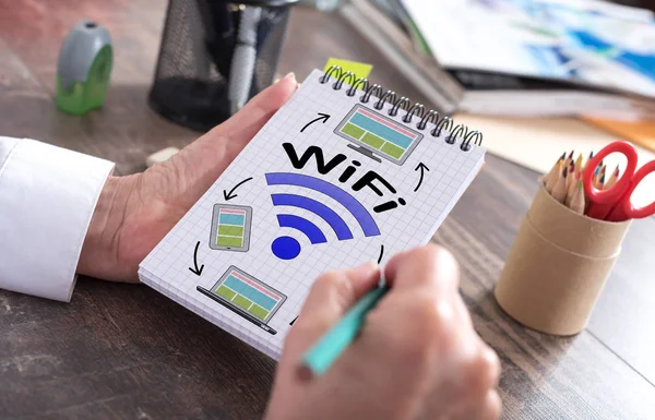 Conceptul Wifi pe un notepad — Fotografie, imagine de stoc