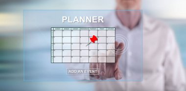 Adam bir olay planlayıcısı kavramı bir dokunmatik dağ eteğindeki taş yığını üzerinde ekleme dokunmadan