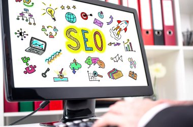 SEO kavramı bir bilgisayar ekranında