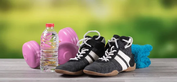 Fitness equipment on blurred background — Stock Photo, Image