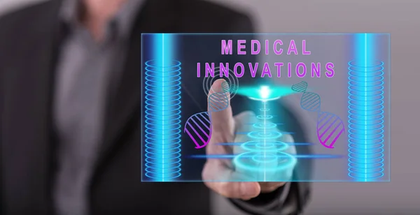 Człowiek, dotykając pojęcie innowacji w medycynie na ekran dotykowy — Zdjęcie stockowe