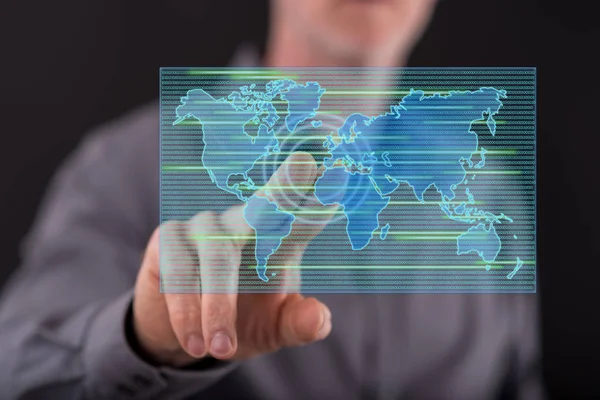 Man raakt van een concept van de overdracht van gegevens op een touchscreen — Stockfoto