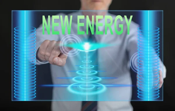 Ember egy új energia koncepció egy érint képernyő — Stock Fotó