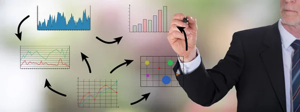 Affärsanalyskoncept ritat av en affärsman — Stockfoto