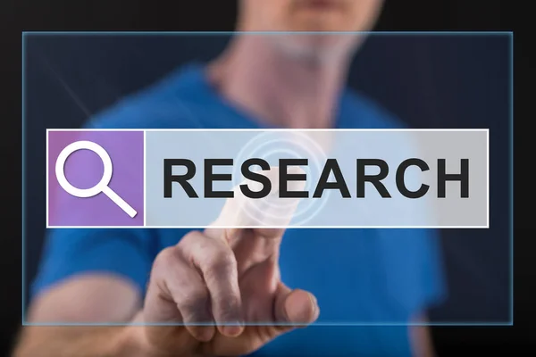 Man touching a research concept on a touch screen — Stock Photo, Image