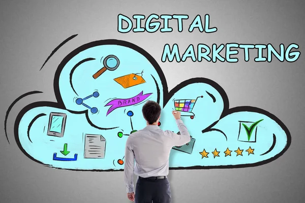 Digital marketing concept drawn by a man — Stock Photo, Image