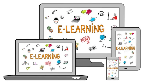 Az E-learning koncepció a különböző eszközök — Stock Fotó