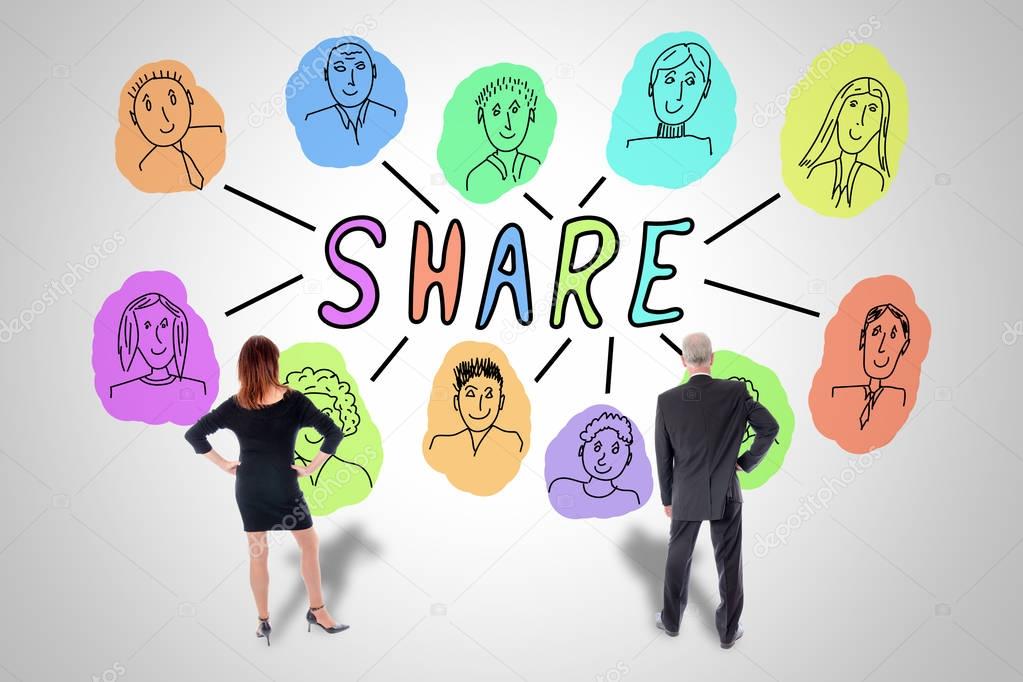 Share concept watched by business people