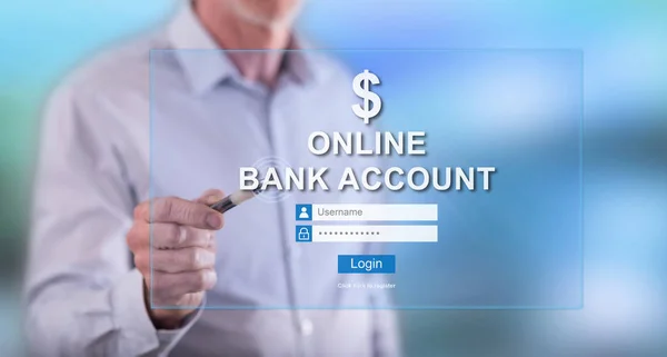 Man touching an online bank account website on a touch screen — Stock Photo, Image