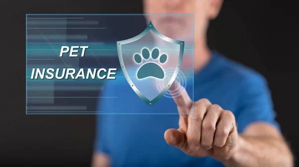 Man touching a pet insurance concept on a touch screen — Stock Photo, Image