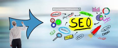 Bir adam tarafından çizilmiş Seo kavramı