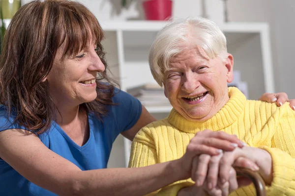 Portrait of happy grandmother with her daughter — Stock Photo, Image