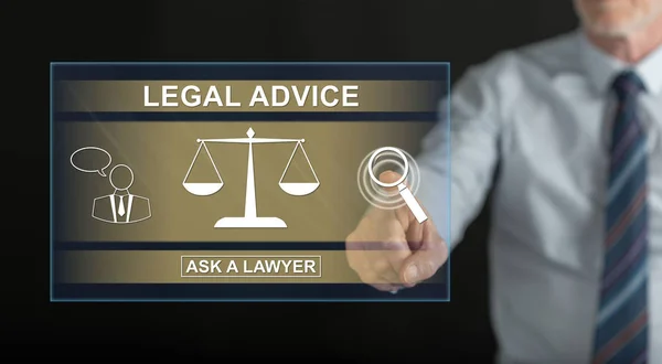 Man vidrör en juridisk rådgivning koncept på en pekskärm — Stockfoto