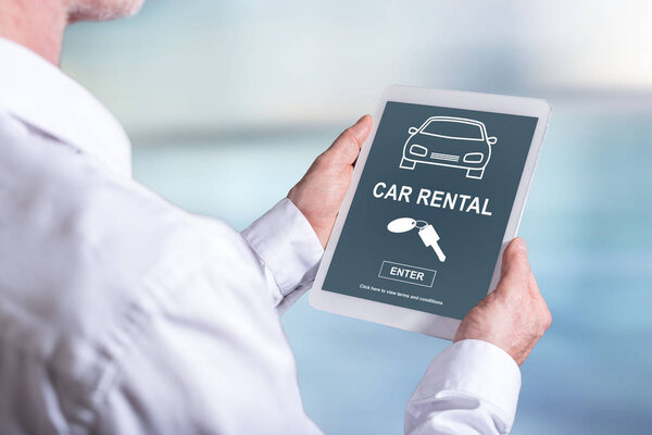 Концепция аренды автомобилей на планшете
