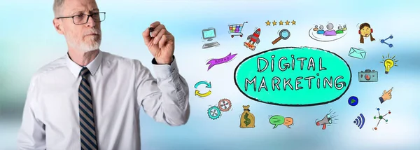 Zakenman tekening digitale marketingconcept — Stockfoto