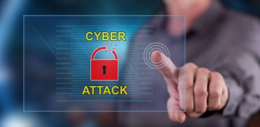 Adam bir siber saldırı kavramı bir dokunmatik ekran üzerinde dokunmadan