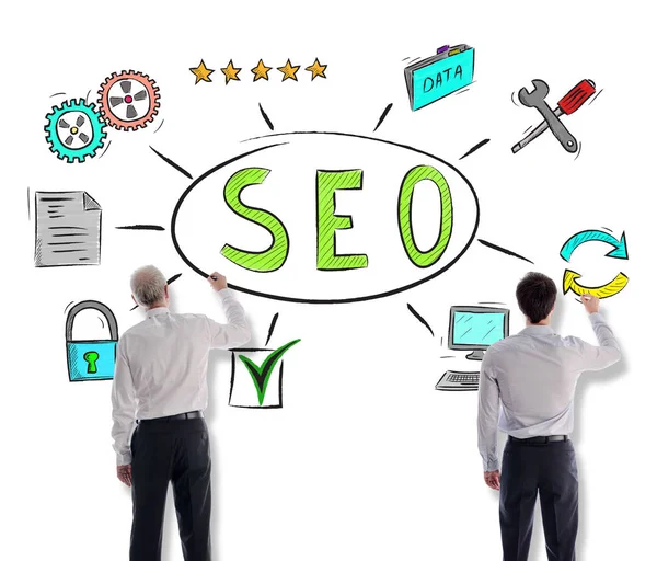 Concepto Seo dibujado por empresarios — Foto de Stock