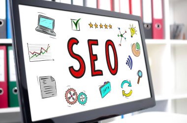 SEO kavramı bir bilgisayar ekranında