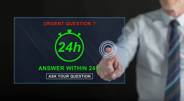 Man touching an urgent questions concept on a touch screen
