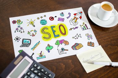 Bir kağıt üzerinde SEO kavramı
