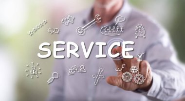 Adam bir dokunmatik ekran üzerinde bir hizmet anlayışı dokunmadan