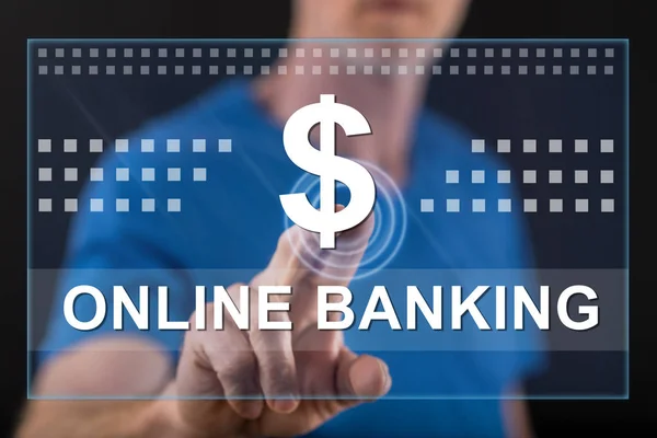 Uomo toccare un concetto di online banking su un touch screen — Foto Stock