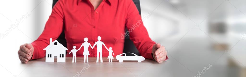 Concept of home, family and car insurance