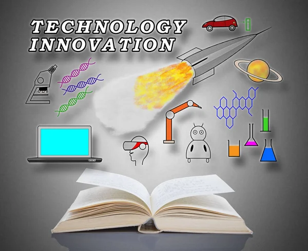 Teknoloji İnovasyon kavramı üzerinde bir kitap — Stok fotoğraf