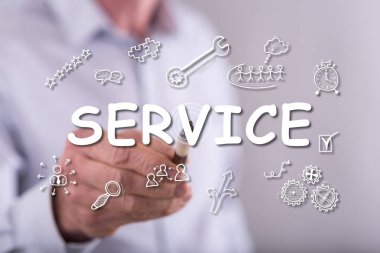 Adam bir dokunmatik ekran üzerinde bir hizmet anlayışı dokunmadan