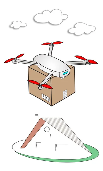 Drone concetto di consegna su sfondo bianco — Foto Stock