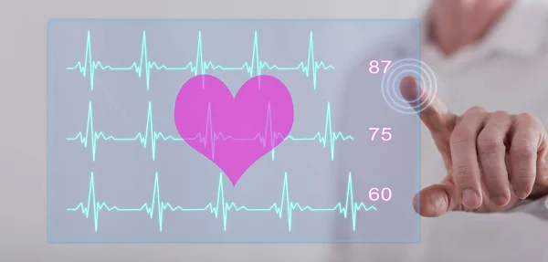 남자 마음을 감동 뛰고 그래프 개념 터치 스크린에 — 스톡 사진