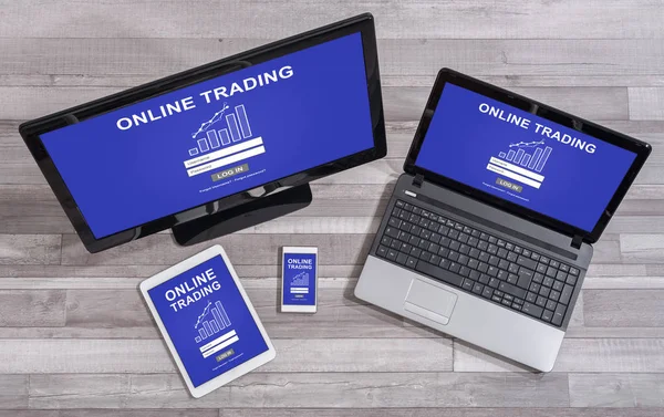 Online trading konsep di perangkat yang berbeda — Stok Foto