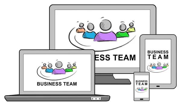 Business team concept on different devices