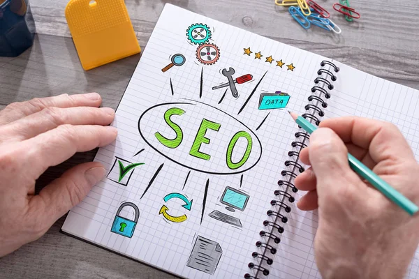 Concepto Seo en un bloc de notas — Foto de Stock