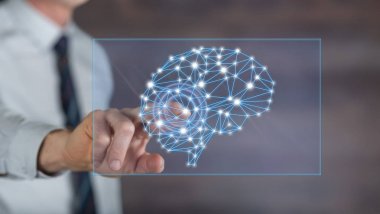 Adam bir dokunmatik ekran üzerinde bir zeka kavramı dokunmadan