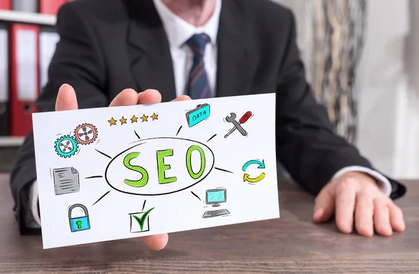 Concepto Seo en una tarjeta índice — Foto de Stock