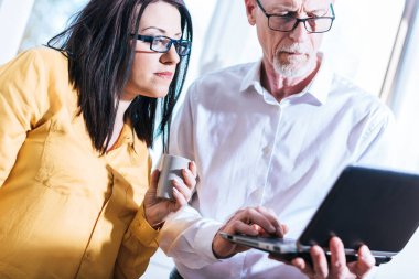 Genç iş kadını ve birlikte çalışan üst düzey iş adamı