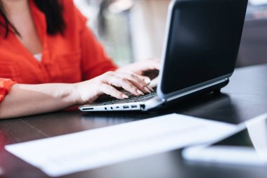 Dizüstü bilgisayarda yazan kadın