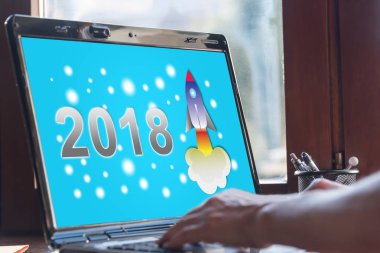 Yeni yıl 2018 konsept dizüstü bilgisayar ekranında