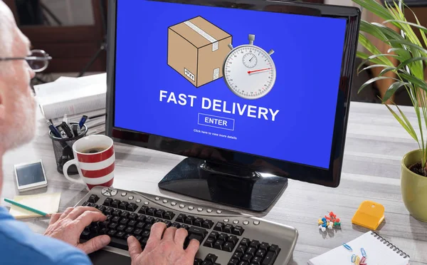 Fast delivery concept on a computer — Stock Photo, Image