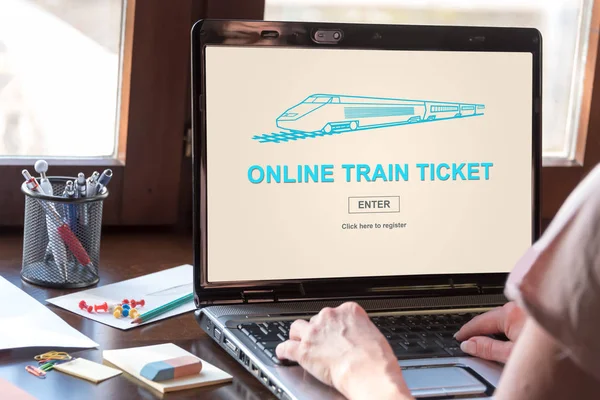 Online train ticket concept on a laptop screen