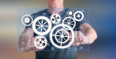 Adam bir dokunmatik ekran üzerinde bir bağlantı kavramı dokunmadan