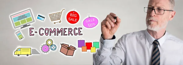 Unternehmer entwirft E-Commerce-Konzept — Stockfoto