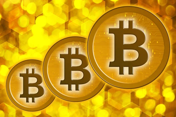Bitcoins sur un fond d'or — Photo
