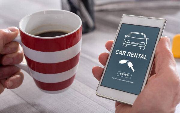 Концепция аренды автомобиля на смартфоне

