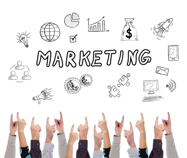 Concepto de marketing apuntado por varios dedos — Foto de Stock