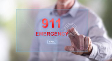 Adam bir dokunmatik ekranda acil bir kavram dokunmadan